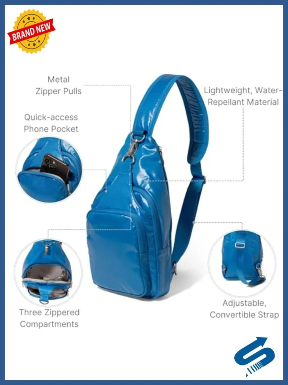 Lightweight Nylon Sling Crossbody Bag with Convertible Adjustable Shoulder Strap